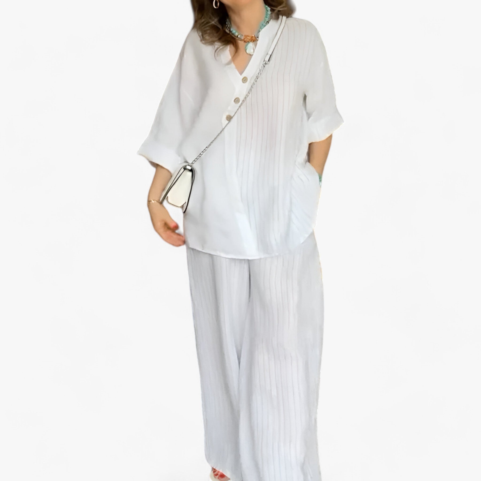 Cotta | Damernes Fritids Sæt i Bomulds-Linned - Ultimativ Komfort & Stil - Hvid - women's fashion - {{ product_tags }