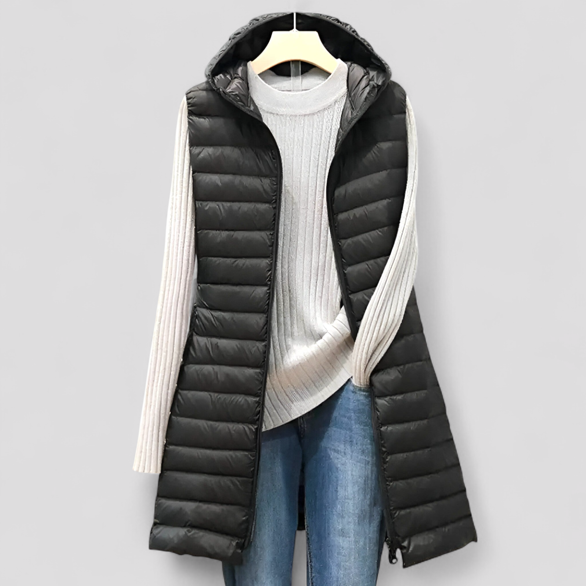 Celeste | Gilet frakke til kvinder - Behagelig varme mellemlang - Sort - women's fashion - {{ product_tags }
