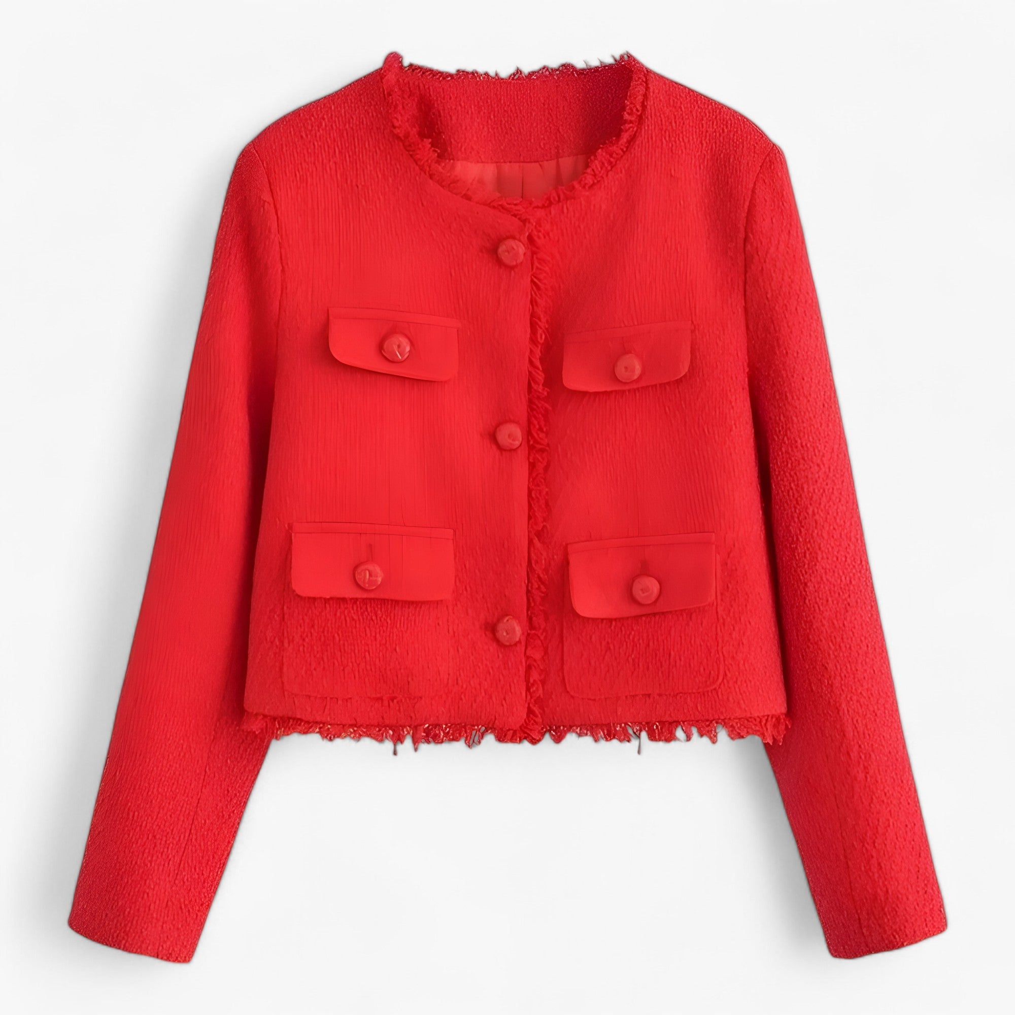 Alayna | Kort Tweedjakke - Elegant Struktur til Efteråret - Rød - women's fashion - {{ product_tags }