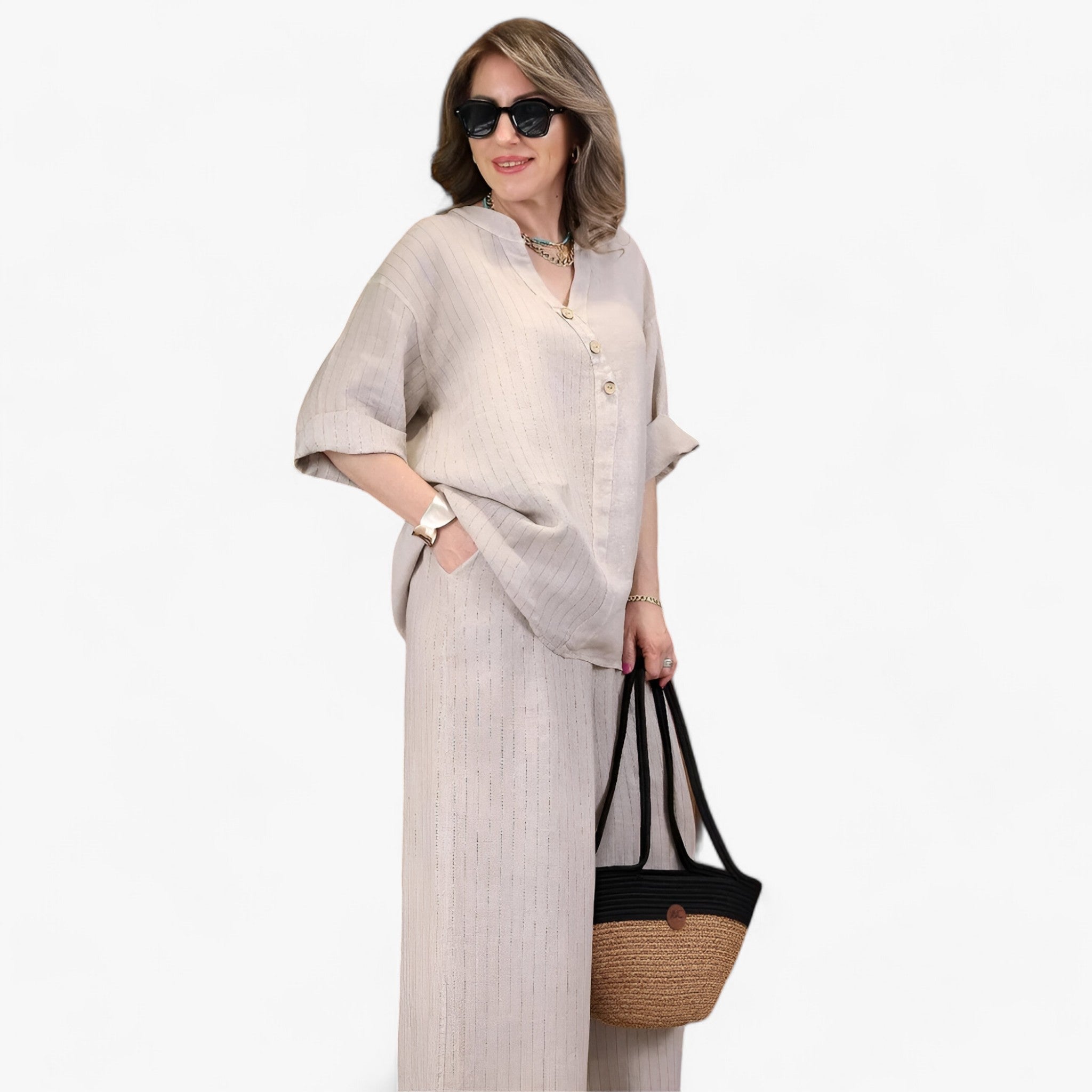Cotta | Damernes Fritids Sæt i Bomulds-Linned - Ultimativ Komfort & Stil - - women's fashion - {{ product_tags }