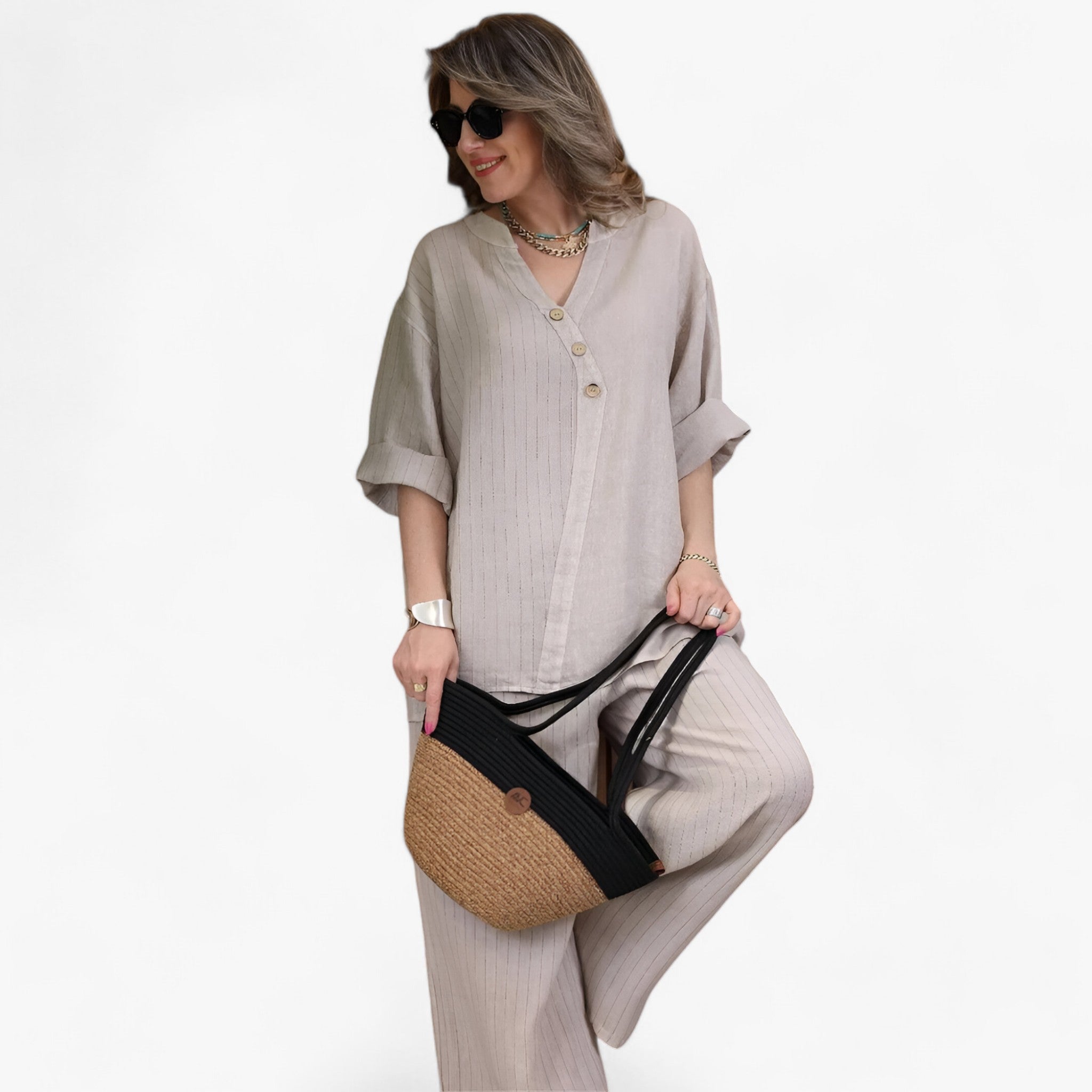 Cotta | Damernes Fritids Sæt i Bomulds-Linned - Ultimativ Komfort & Stil - - women's fashion - {{ product_tags }