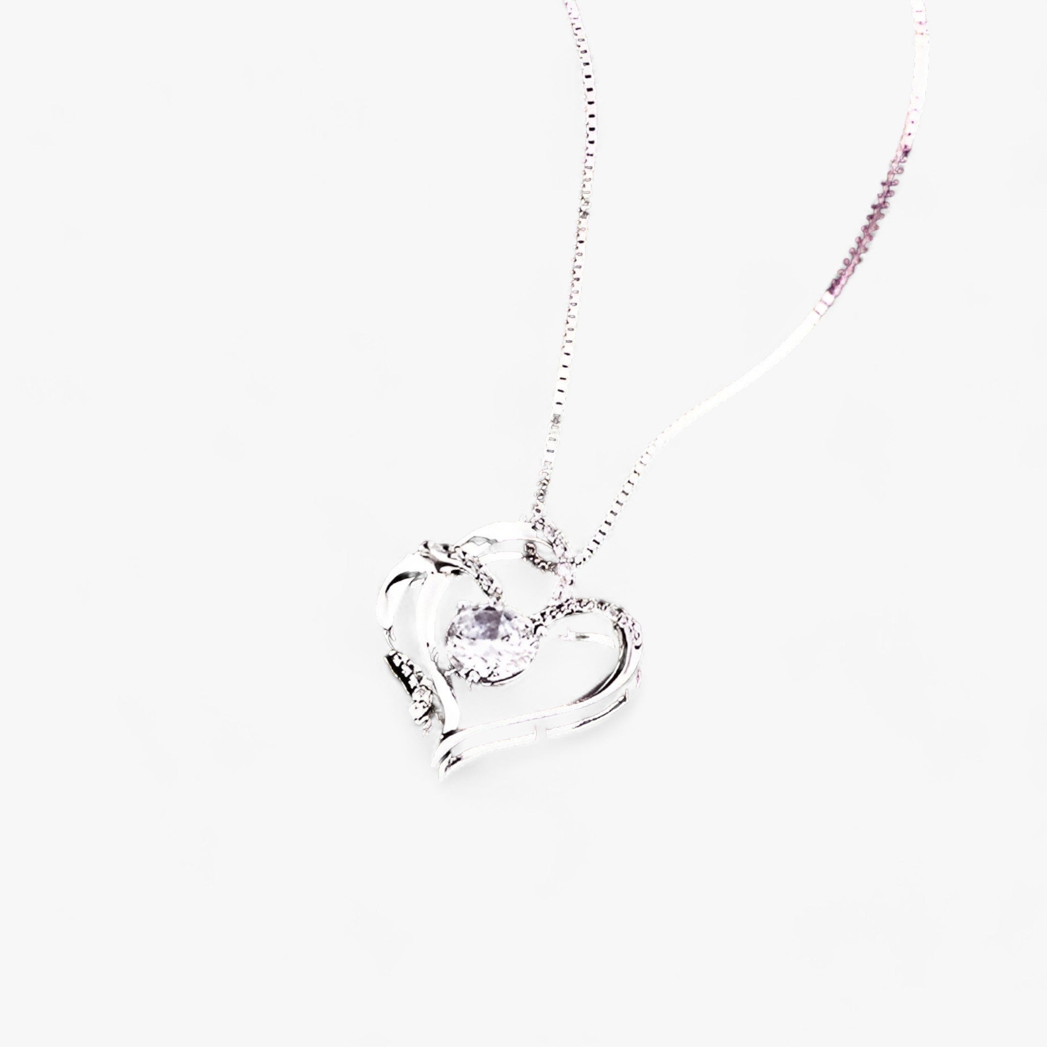 AMORE | Elegant hjerteformet zirkonia-halskæde med luksuriøs ros-gaveæske - Sølv 45cm - women's fashion - {{ product_tags }