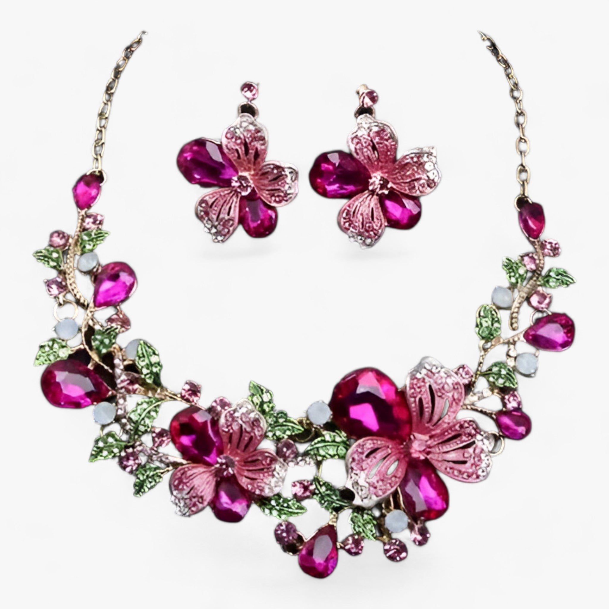 LUNA | Brudsmykker - Fremhæv din skønhed med et emaljeret blomsterhalskæde og øreringe - Rosa 42cm - women's fashion - {{ product_tags }