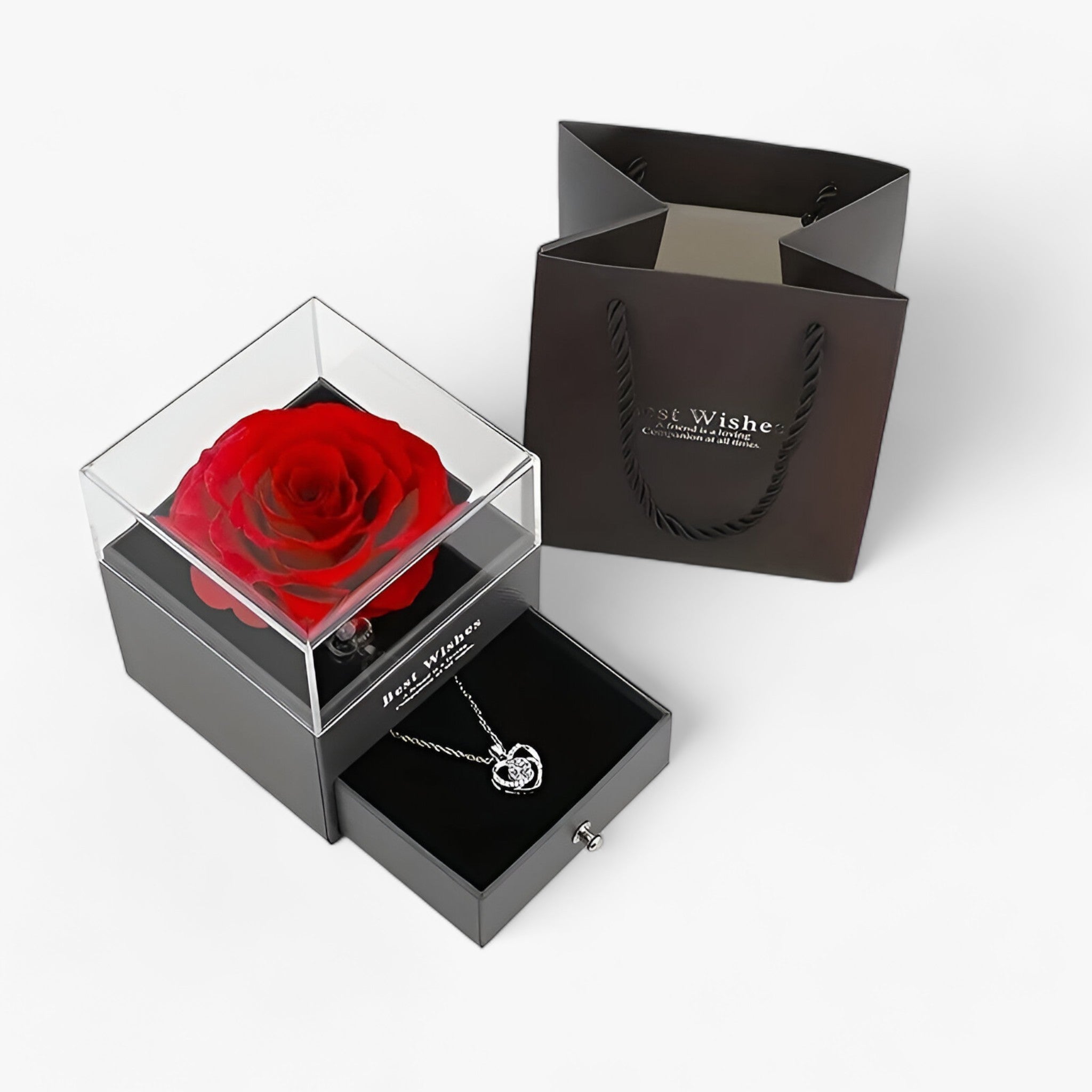 AMORE | Elegant hjerteformet zirkonia-halskæde med luksuriøs ros-gaveæske - - women's fashion - {{ product_tags }