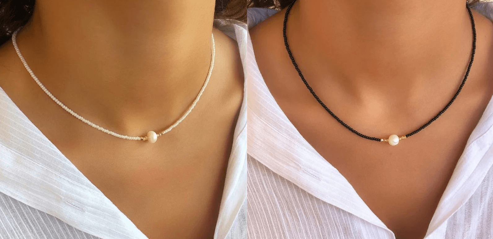 Pocket Pearl™ - Halskæde med naturlige perler 1+1 GRATIS - Sort + hvid (1+1 gratis) - women's fashion - {{ product_tags }