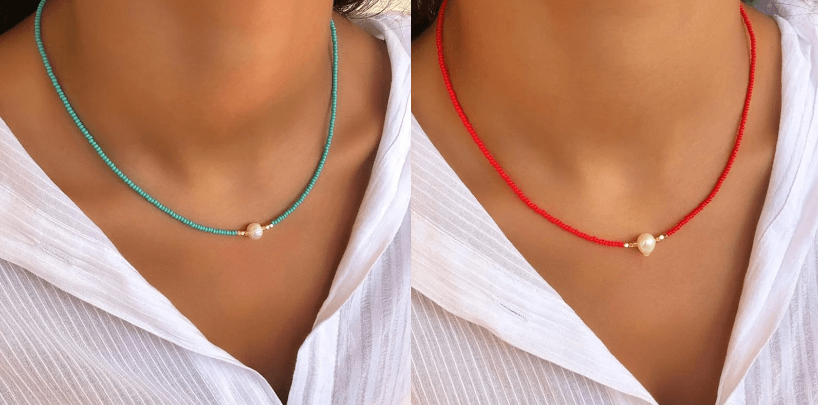 Pocket Pearl™ - Halskæde med naturlige perler 1+1 GRATIS - Tyrkis + rød (1+1 gratis) - women's fashion - {{ product_tags }
