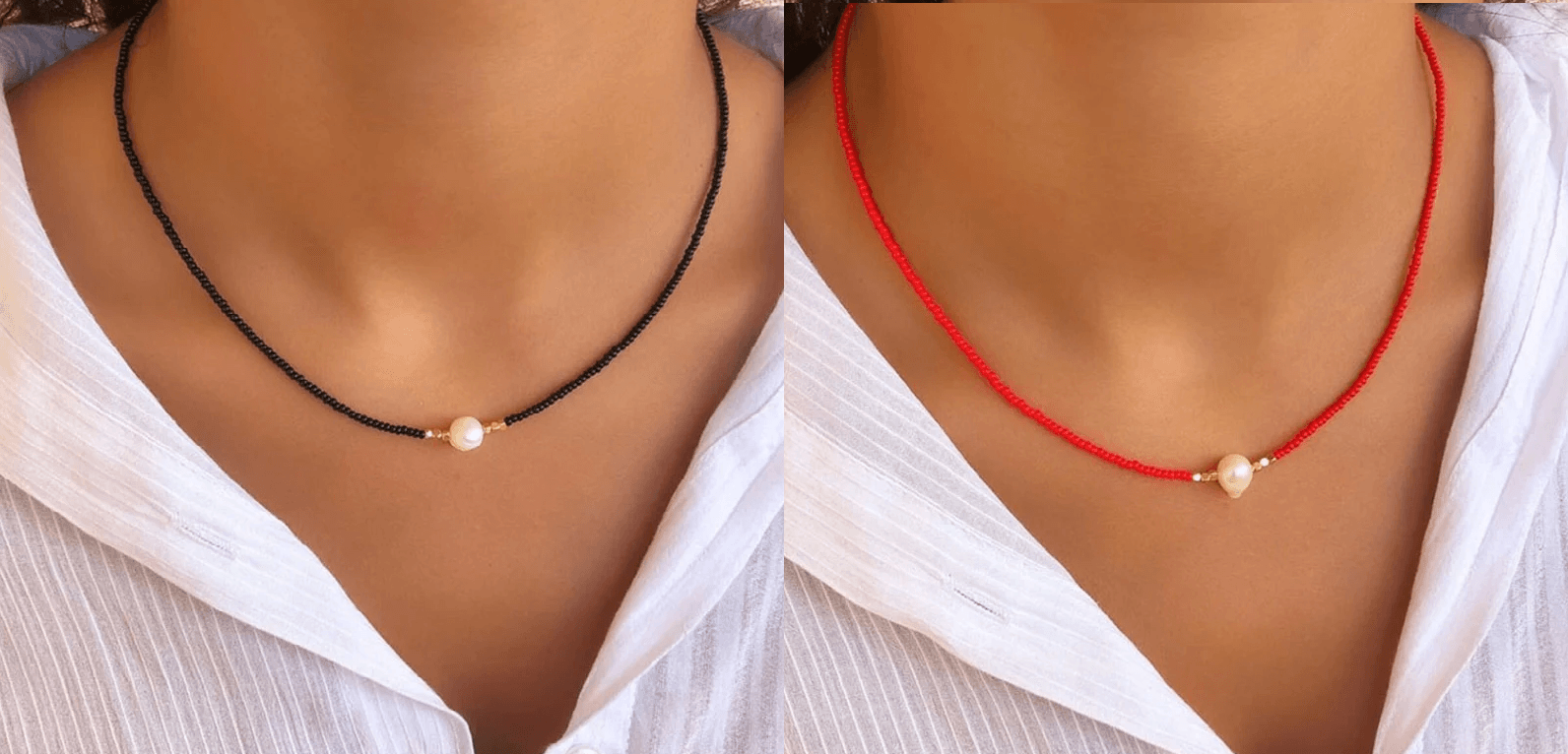 Pocket Pearl™ - Halskæde med naturlige perler 1+1 GRATIS - Sort + rød (1+1 gratis) - women's fashion - {{ product_tags }