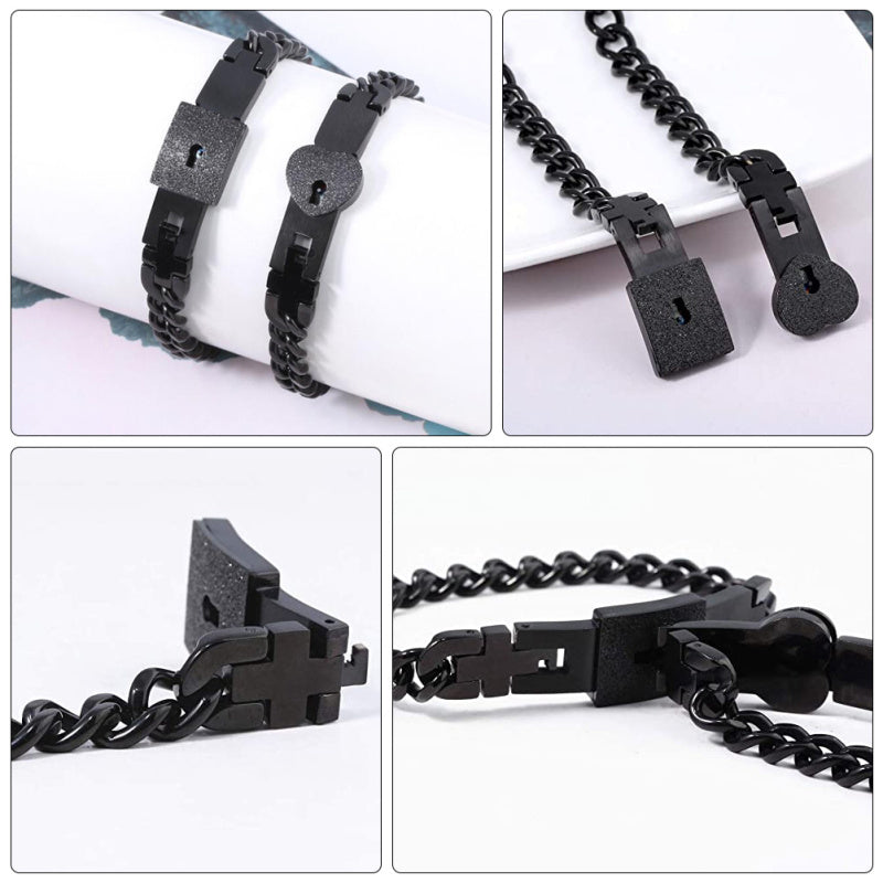 Armbåndssæt med Lås og Nøgle til Par - Rustfrit Stål - - Bracelets - {{ product_tags }