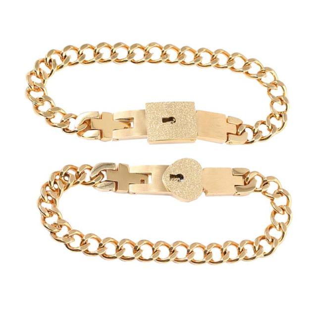 Armbåndssæt med Lås og Nøgle til Par - Rustfrit Stål - Guld - Bracelets - {{ product_tags }