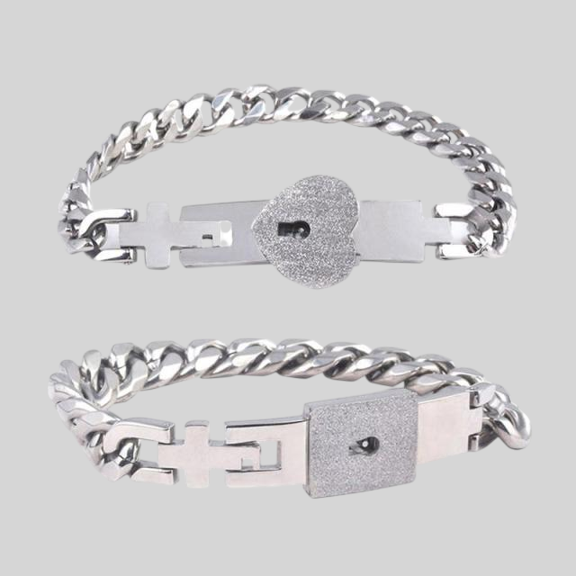 Armbåndssæt med Lås og Nøgle til Par - Rustfrit Stål - Sølv - Bracelets
