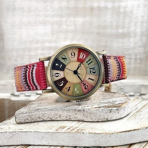 Retro-ur med farvet lærredsrem - Rød - watches - {{ product_tags }