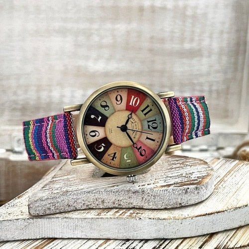 Retro-ur med farvet lærredsrem - Viola - watches - {{ product_tags }
