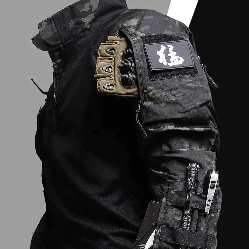 Herre Outdoor Sæt - Langærmet Trøje med Cargobukser i Militærstil - - Kleding en accessoires > Kleding > Kledingsets - {{ product_tags }