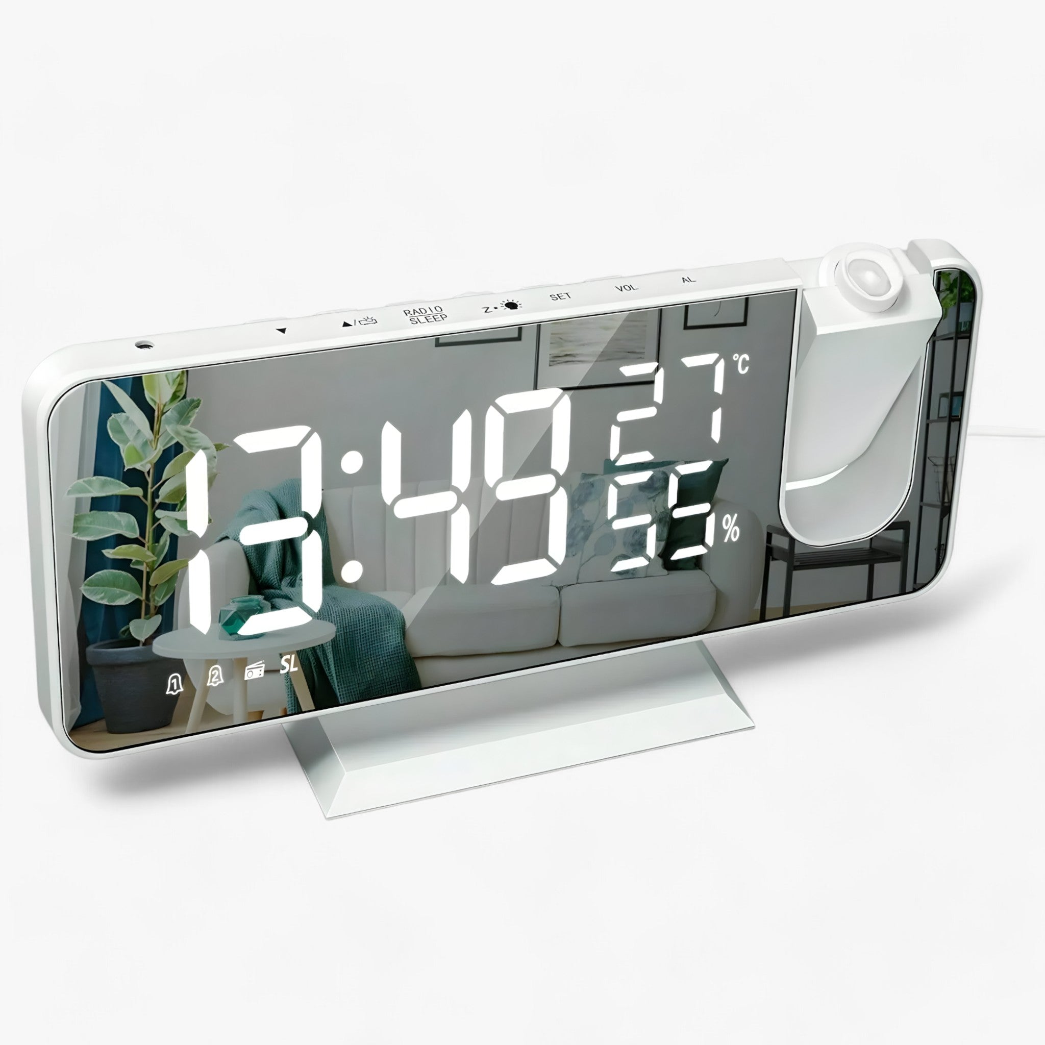 Aton | Intelligent Alarmklokke - FM Radio og LED-Display med 180° Projektion af Klokken - Bianco - gadgets - {{ product_tags }