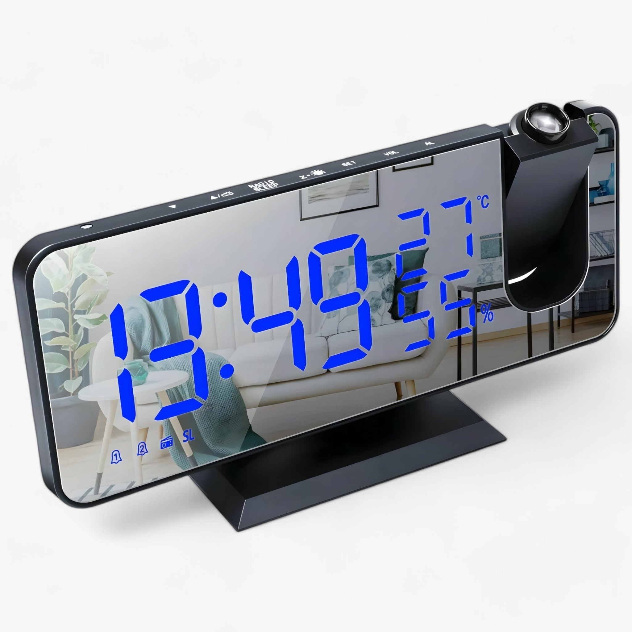 Aton | Intelligent Alarmklokke - FM Radio og LED-Display med 180° Projektion af Klokken - Nero-Blu - gadgets - {{ product_tags }