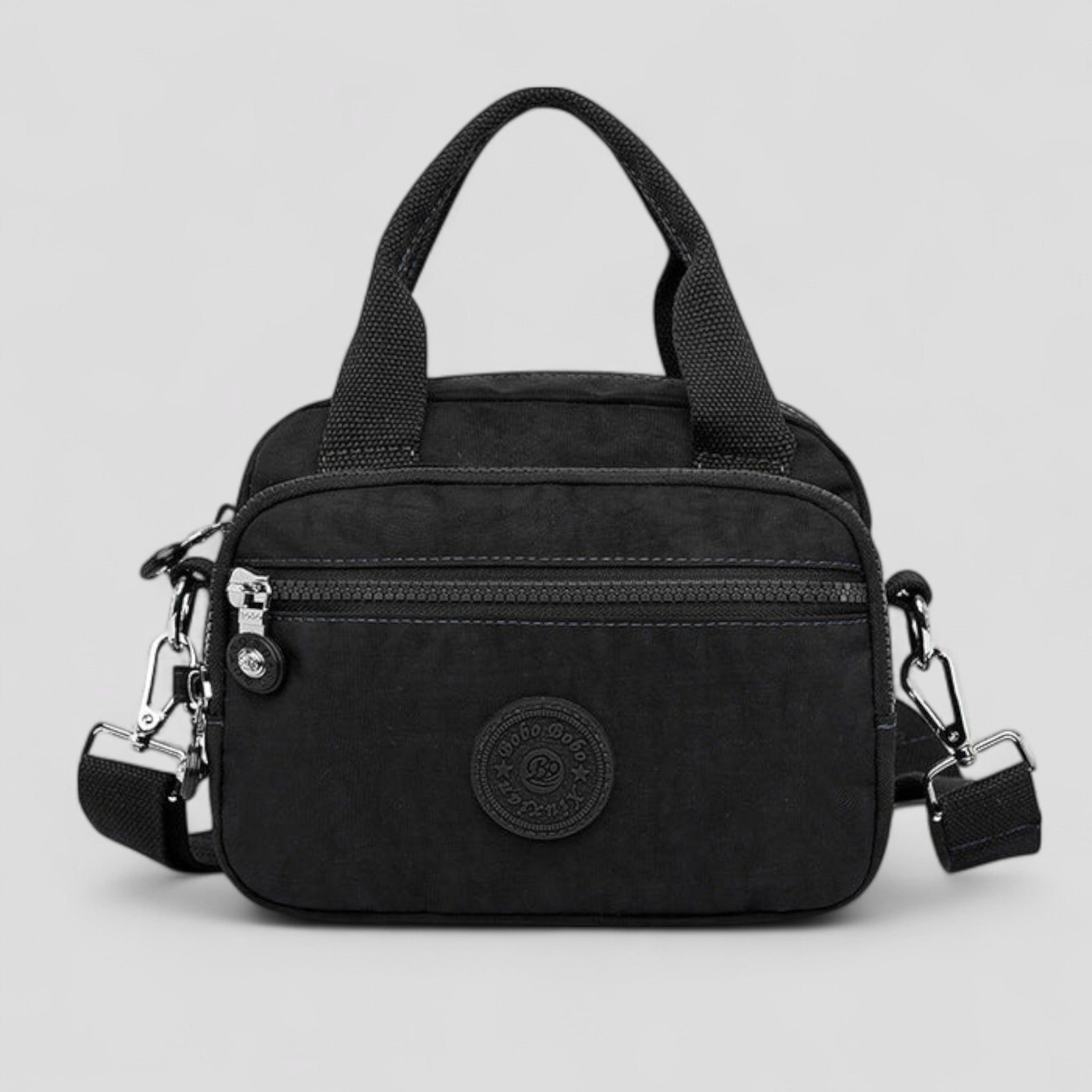 DOUTZEN™ | Ensfarvet, afslappet nylon skuldertaske med lynlås - Sort - DOUTZEN™ | Ensfarvet, afslappet nylon skuldertaske med lynlås - €25 - {{ product_tags }