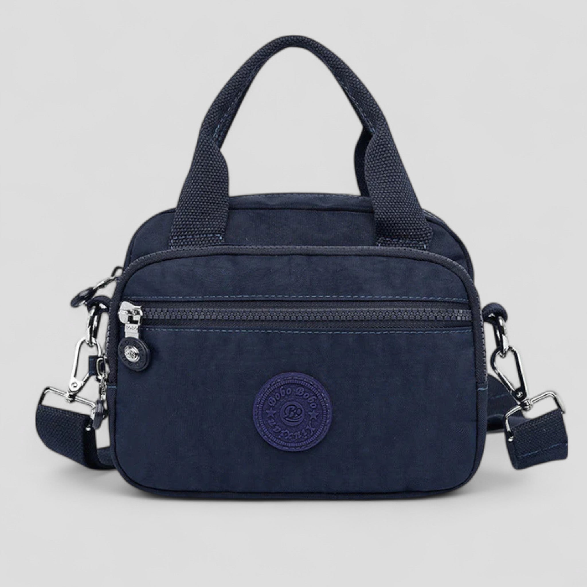 DOUTZEN™ | Ensfarvet, afslappet nylon skuldertaske med lynlås - Mørkeblå - DOUTZEN™ | Ensfarvet, afslappet nylon skuldertaske med lynlås - €25 - {{ product_tags }