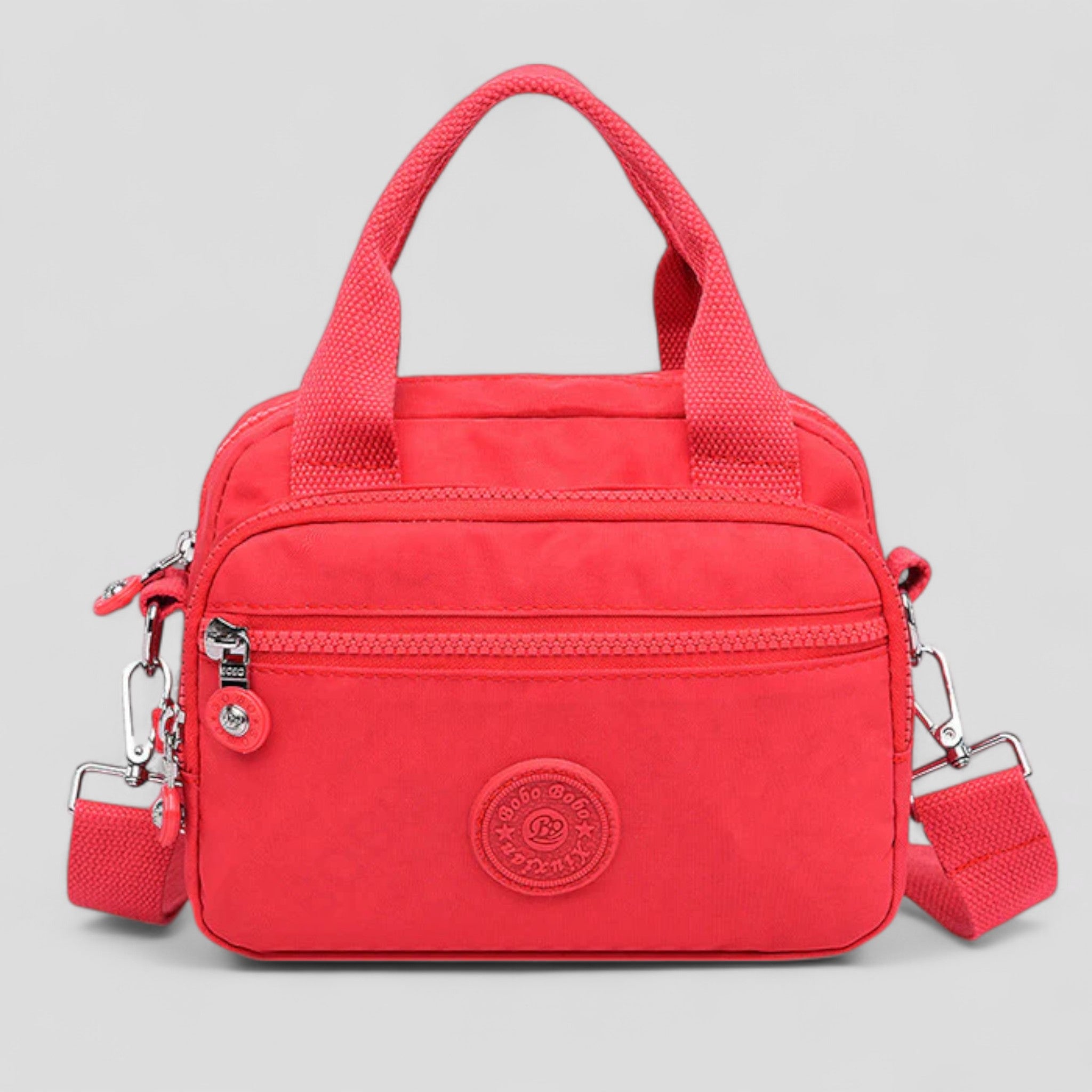 DOUTZEN™ | Ensfarvet, afslappet nylon skuldertaske med lynlås - Rosa-Rød - DOUTZEN™ | Ensfarvet, afslappet nylon skuldertaske med lynlås - €25 - {{ product_tags }