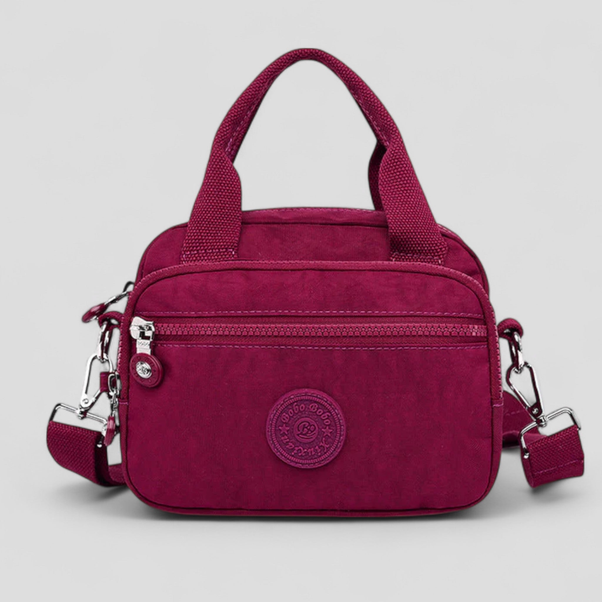 DOUTZEN™ | Ensfarvet, afslappet nylon skuldertaske med lynlås - Bordeaux Rød - DOUTZEN™ | Ensfarvet, afslappet nylon skuldertaske med lynlås - €25 - {{ product_tags }