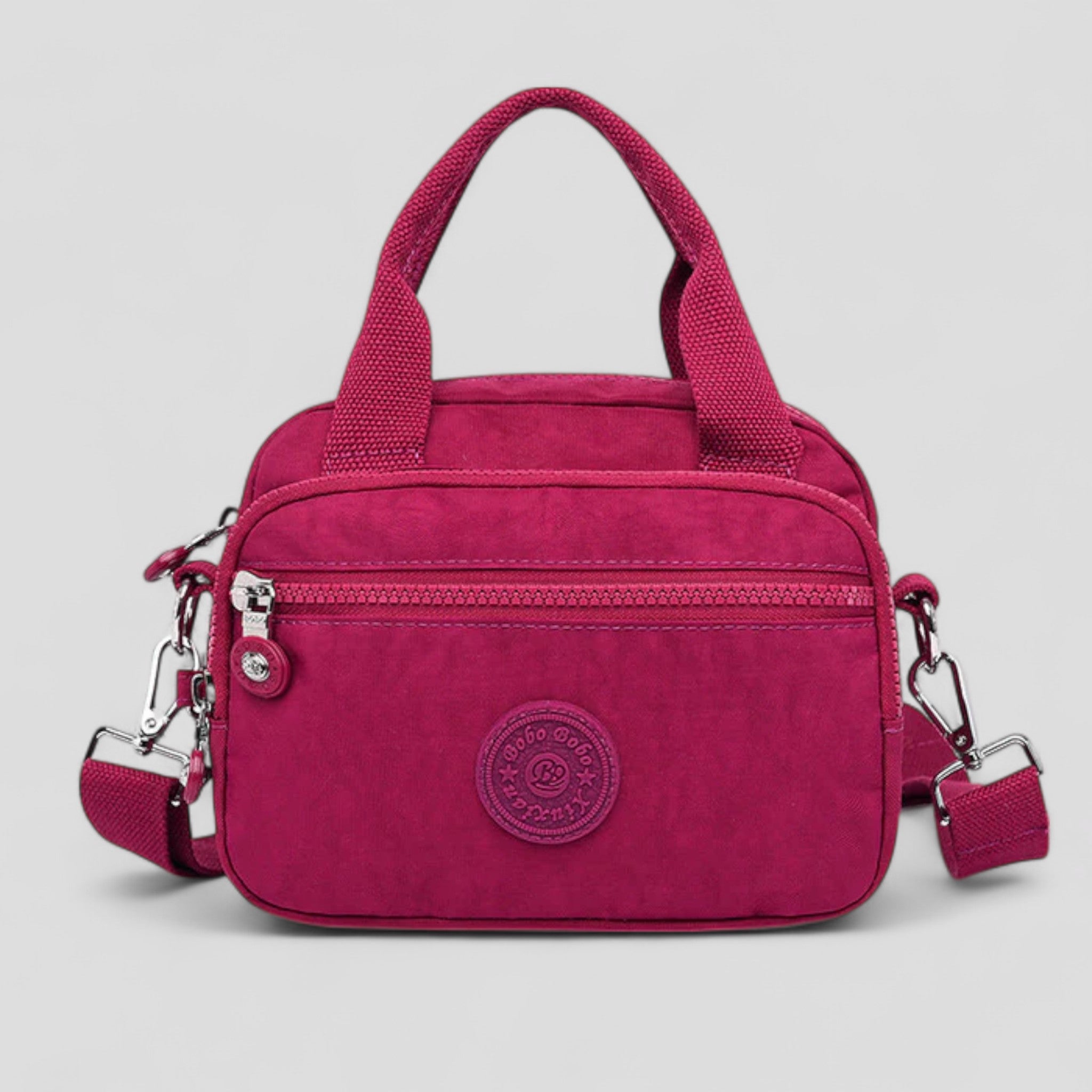 DOUTZEN™ | Ensfarvet, afslappet nylon skuldertaske med lynlås - Druer - DOUTZEN™ | Ensfarvet, afslappet nylon skuldertaske med lynlås - €25 - {{ product_tags }
