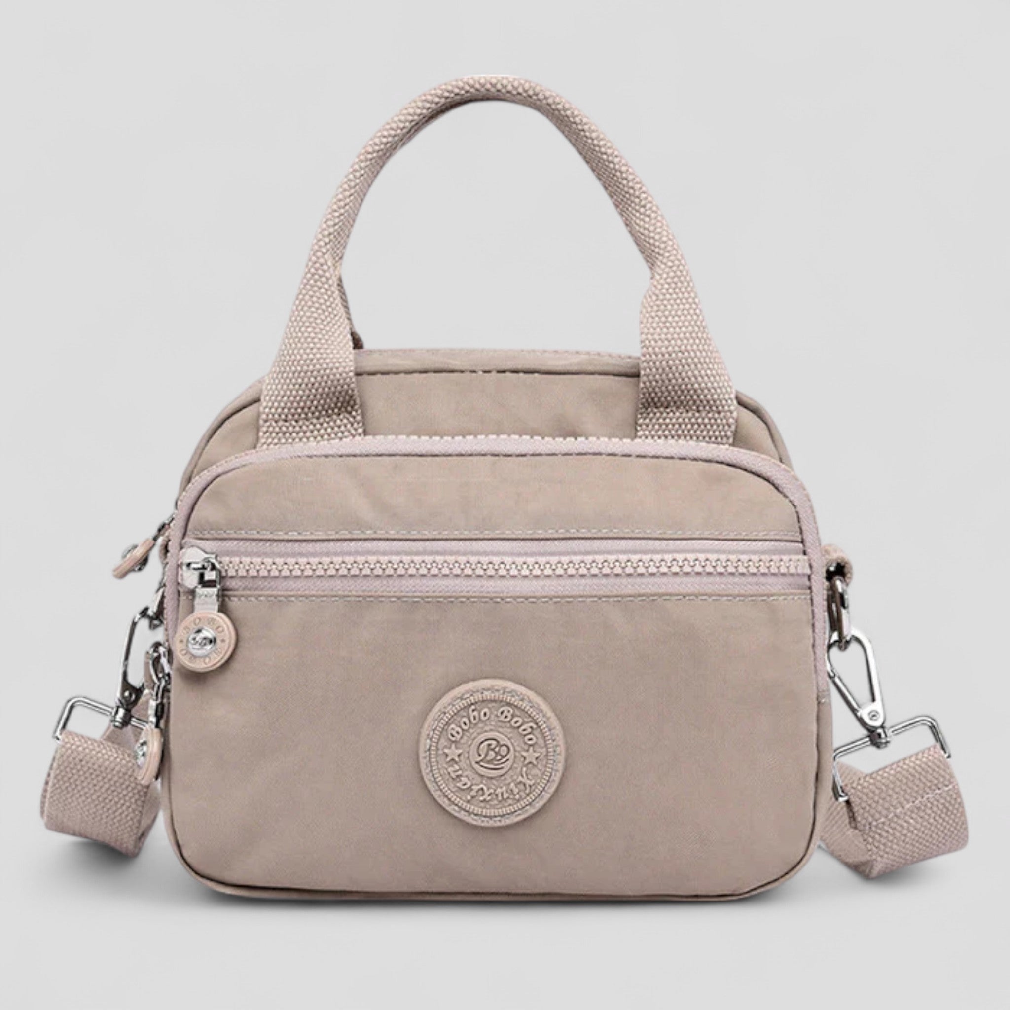 DOUTZEN™ | Ensfarvet, afslappet nylon skuldertaske med lynlås - Beige - DOUTZEN™ | Ensfarvet, afslappet nylon skuldertaske med lynlås - €25 - {{ product_tags }