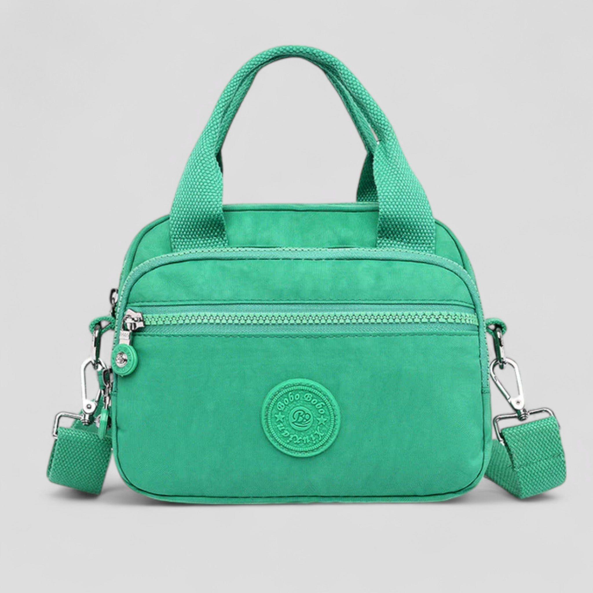DOUTZEN™ | Ensfarvet, afslappet nylon skuldertaske med lynlås - Grøn - DOUTZEN™ | Ensfarvet, afslappet nylon skuldertaske med lynlås - €25 - {{ product_tags }