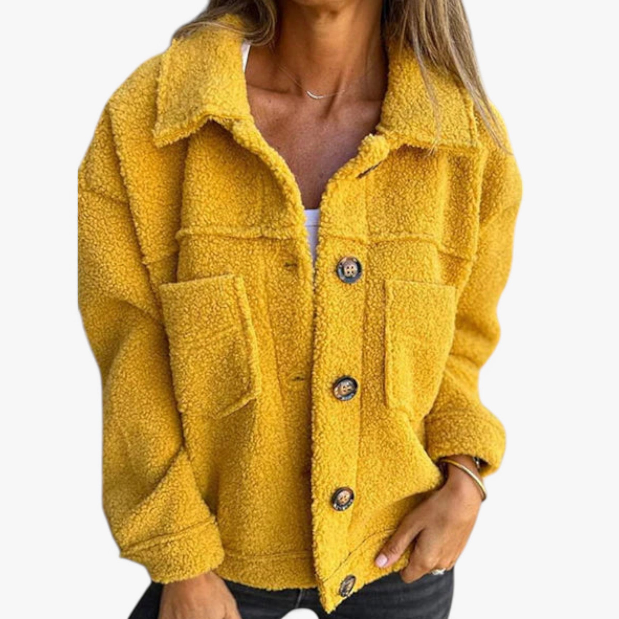 Jasmine | Stilig Kort Uldjakke - Gul - women's fashion - {{ product_tags }