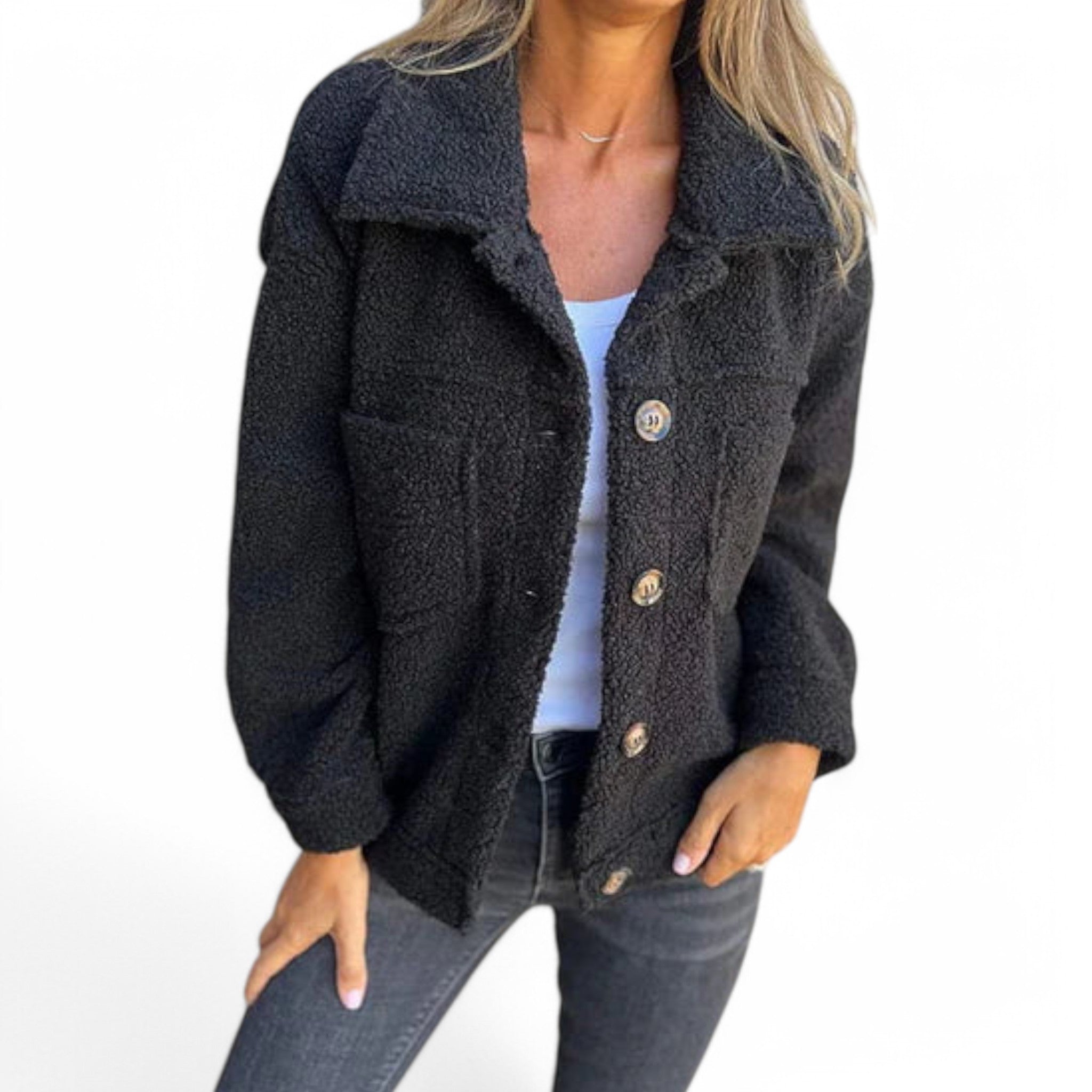 Jasmine | Stilig Kort Uldjakke - Sort - women's fashion - {{ product_tags }