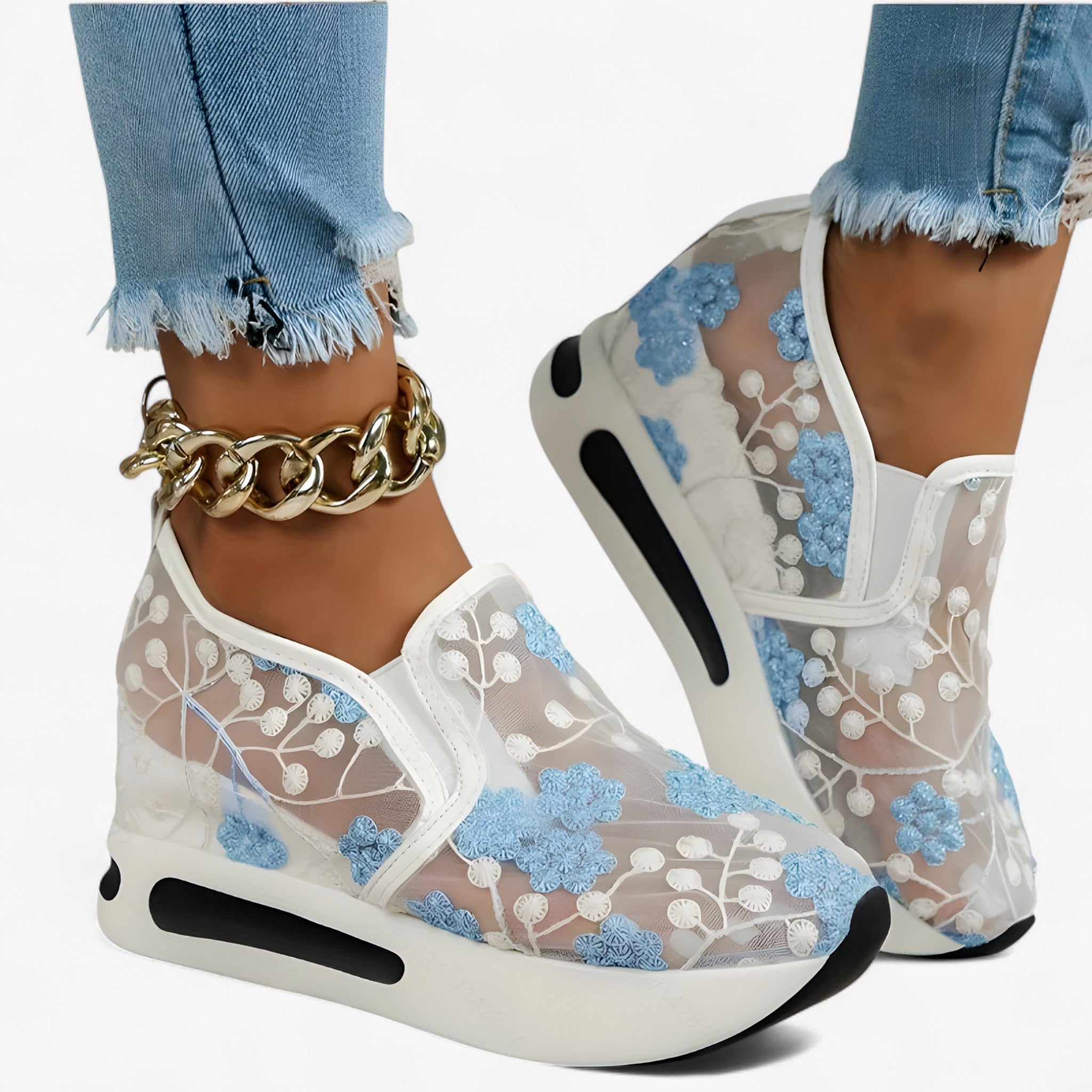 Emma | Broderede sko – Elegante og komfortable - Blå Hvid - shoes - {{ product_tags }