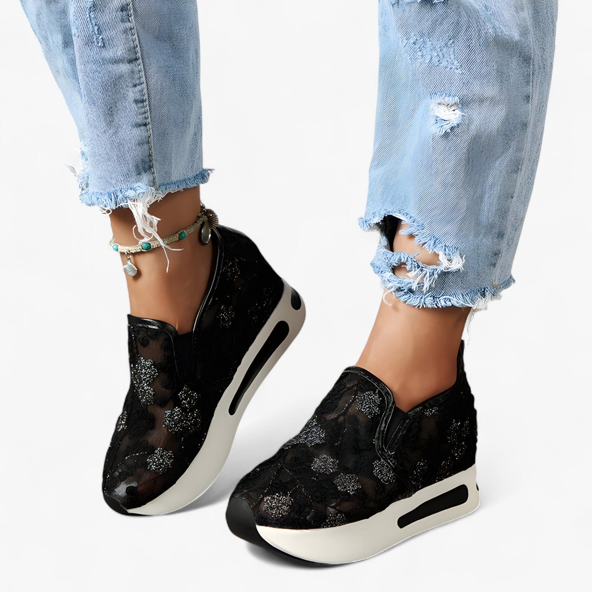 Emma | Broderede sko – Elegante og komfortable - Sort - shoes - {{ product_tags }