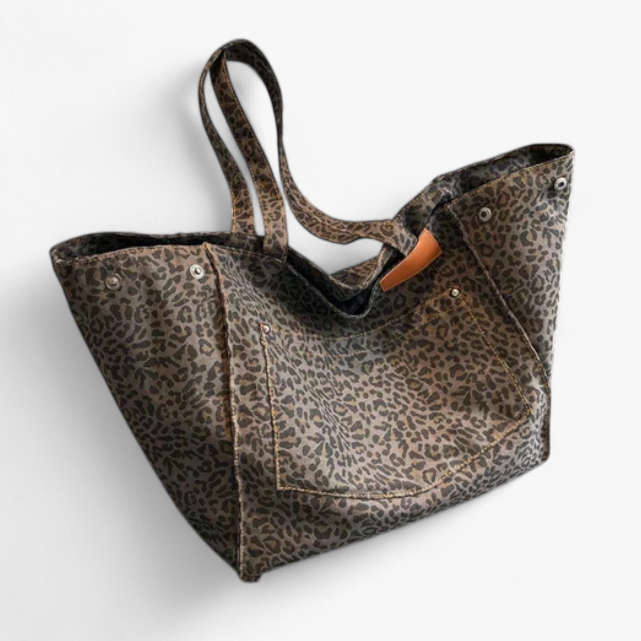 Savannah - stor oversize taske i lærred med leopardprint - Sort - bags - {{ product_tags }