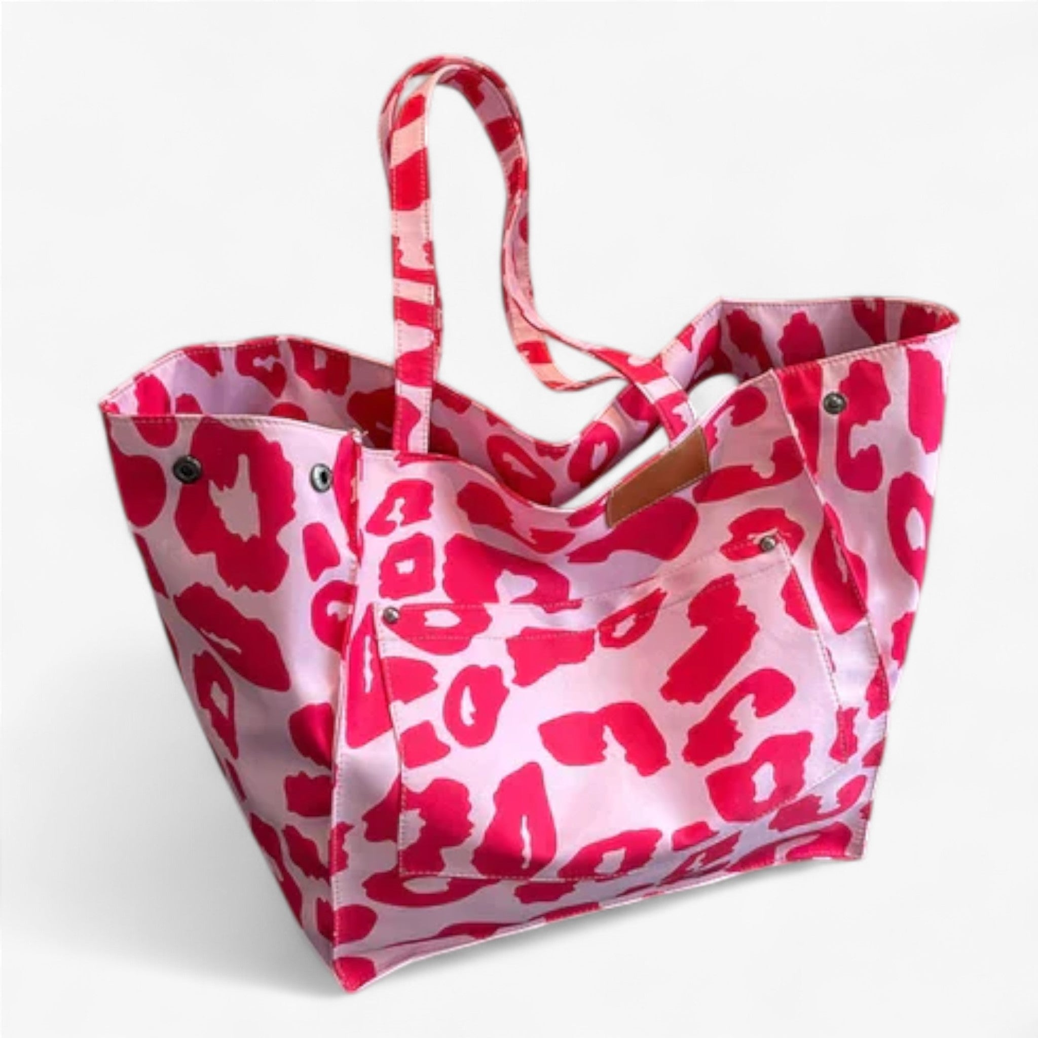 Savannah - stor oversize taske i lærred med leopardprint - Roserod - bags - {{ product_tags }