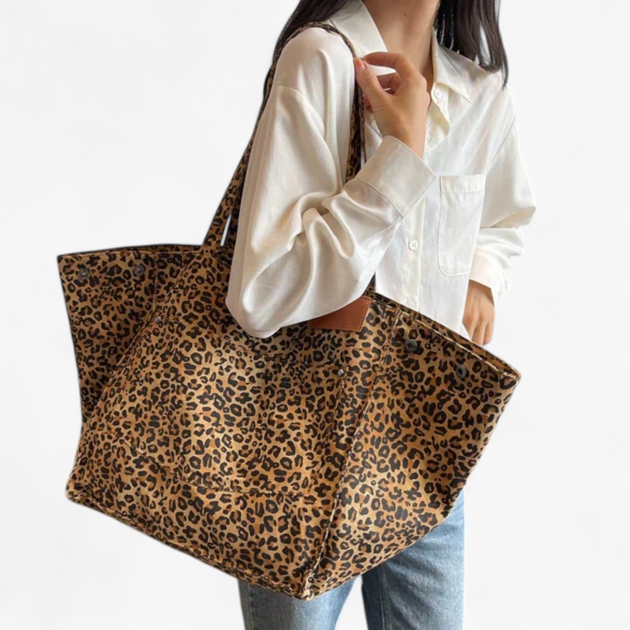 Savannah - stor oversize taske i lærred med leopardprint - - bags - {{ product_tags }