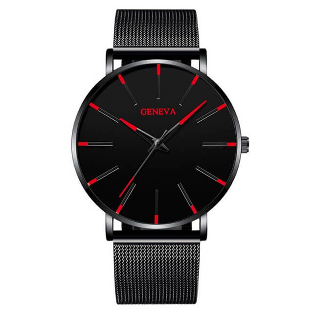 GENEVA | Mand Ultra-Dun Jakkesæt Ur - Sort Rød - watches - {{ product_tags }
