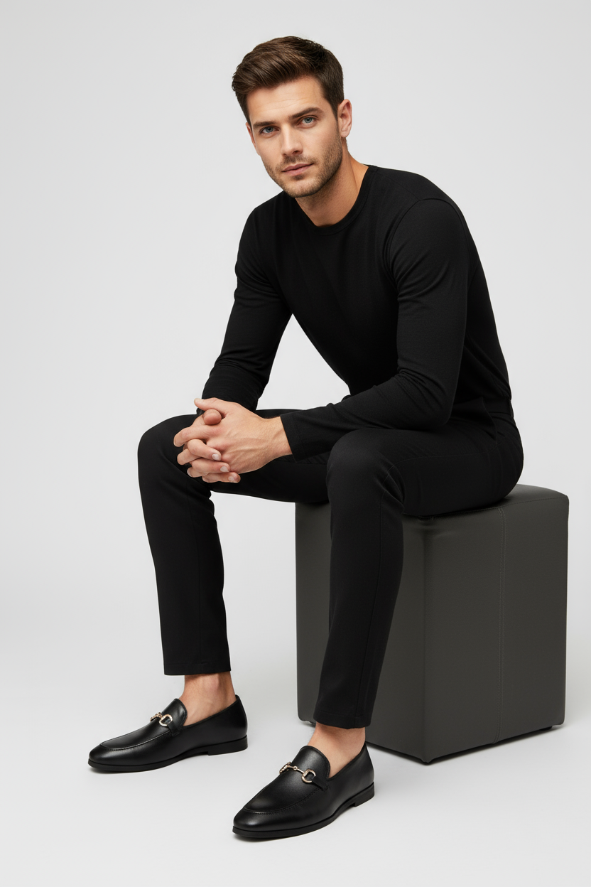 Gavin | Herre Klassiske Læder Loafers i Sort med Decorativ Spænde - - Gavin | Herre Klassiske Læder Loafers i Sort med Decorativ Spænde- €25 - {{ product_tags }