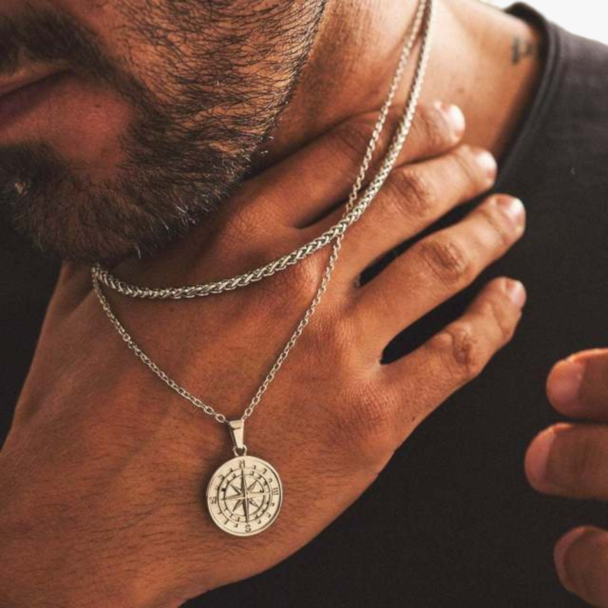 Lagdelte halskæder til mænd Vnox - Mørk sølv - men's fashion - {{ product_tags }