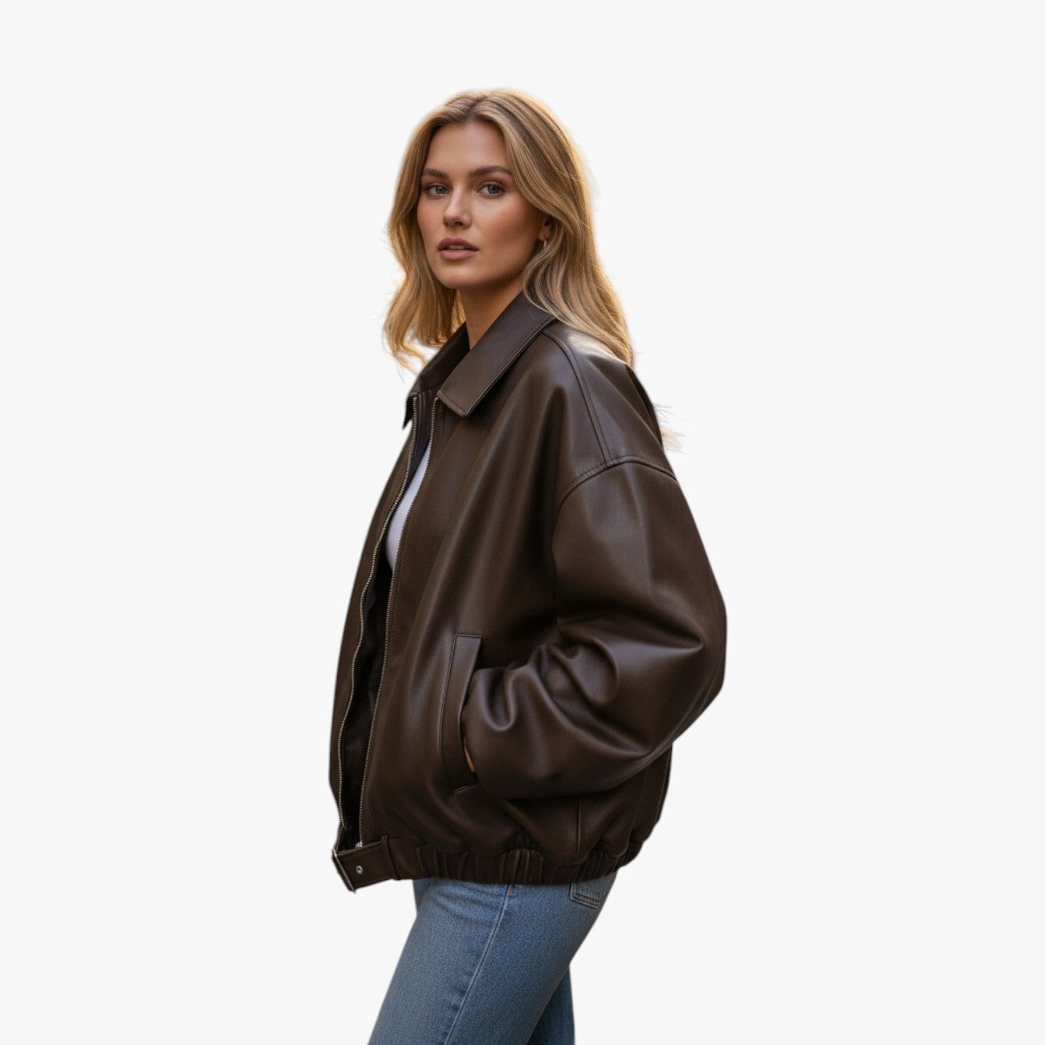 Erica | Kvinders Kort Læderjakke med Bælte - - Kvinders Jakker - {{ product_tags }