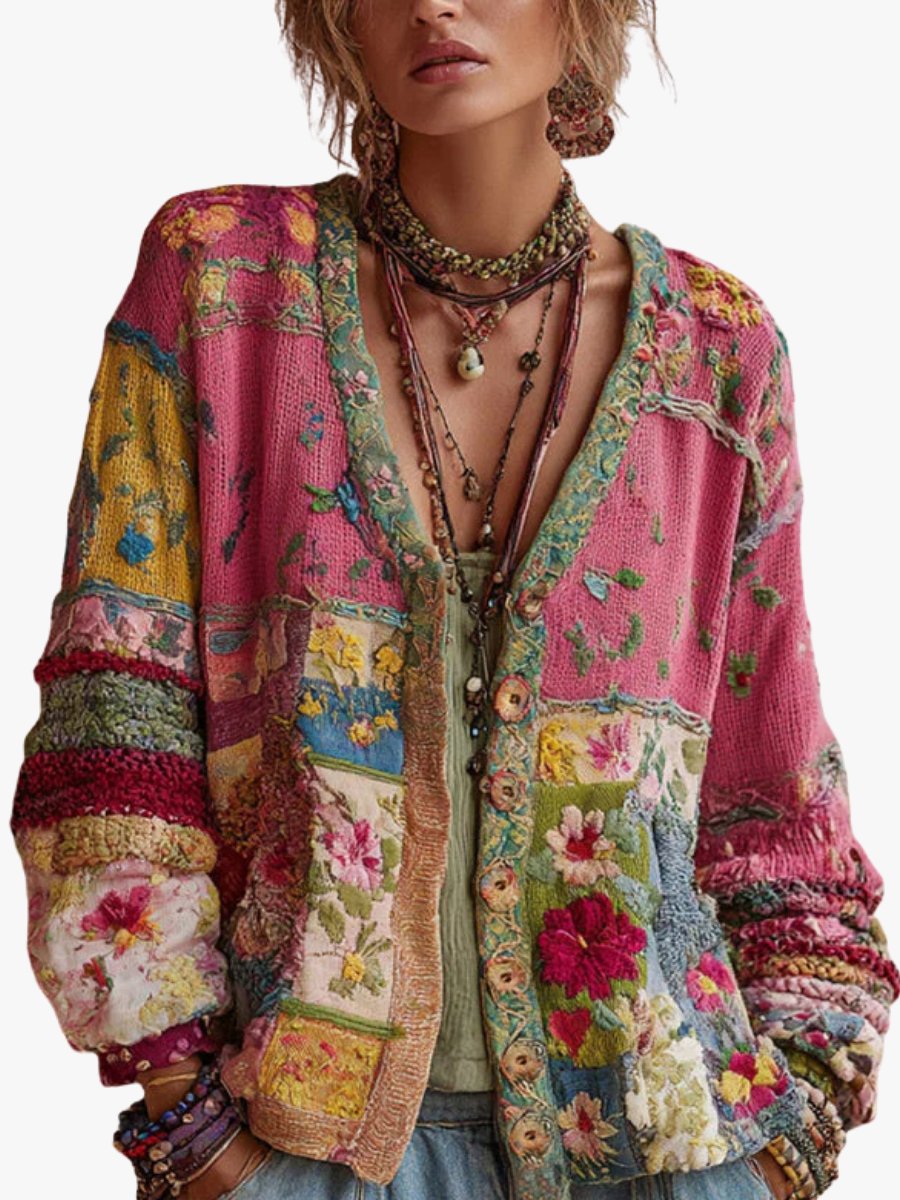 Dame Blomster-Patchwork Cardigan Vest, Zoe