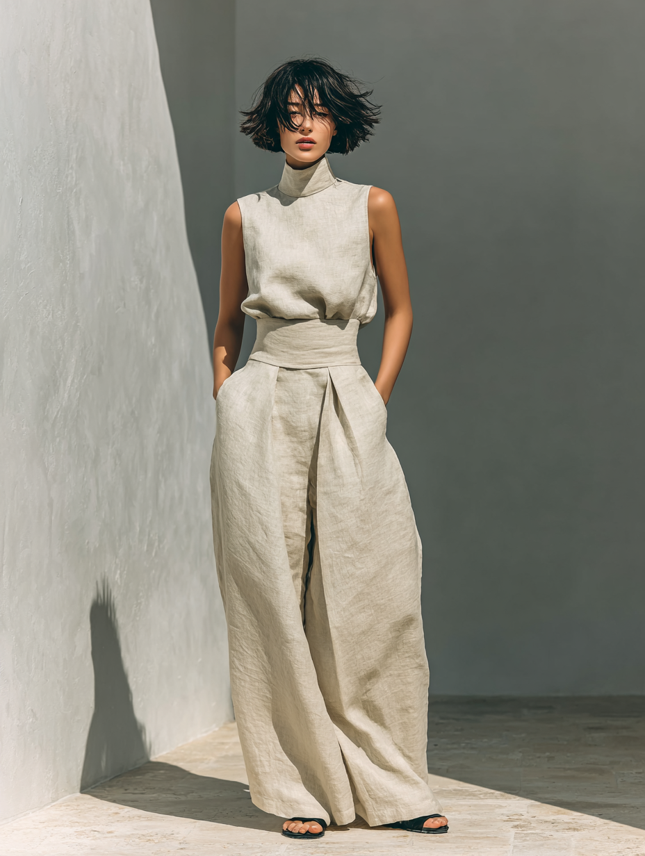 Maria™ | Complete set with tank top and wide cotton and linen pants - - - {{ product_tags }