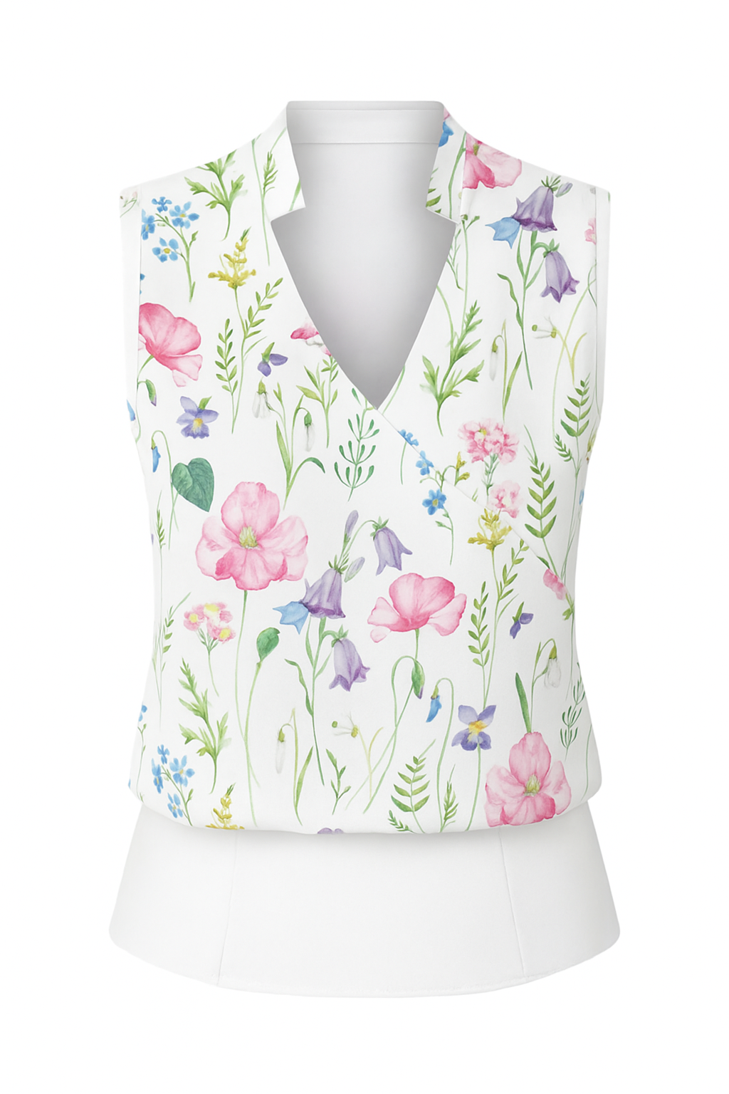 Elena | Ærmeløs bluse med V-udskæring og ståkrave - Blomst 3 - Elena | Ærmeløs bluse med V-udskæring og ståkrave - € - {{ product_tags }