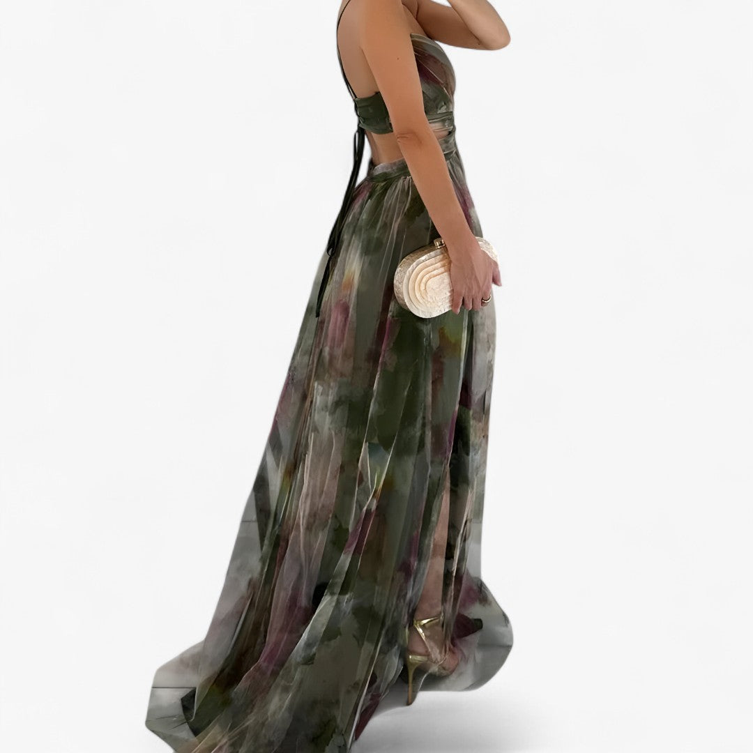 Lucia | Flydende pastelfarvet lang kjole med akvareleffekt - - women's fashion - {{ product_tags }