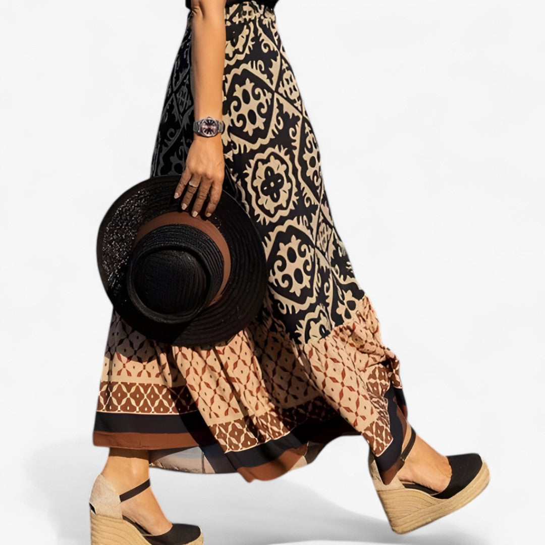 Leonie | Gonna Maxi Boho med Ikat-Print - Sort - women's fashion - {{ product_tags }