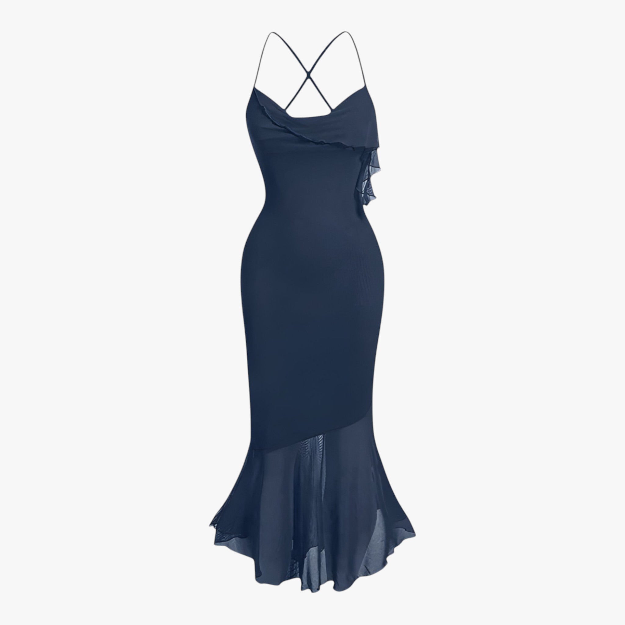 Aurélie | Draperet midi-kjole - Tidsløs og forførende - Mørkeblå - women's fashion - {{ product_tags }