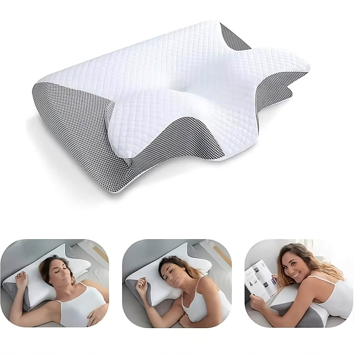 DreamAlign Ortopædisk Konturpude - Nakke- & Skulderstøtte - Hvid Grå - Home Decor - {{ product_tags }
