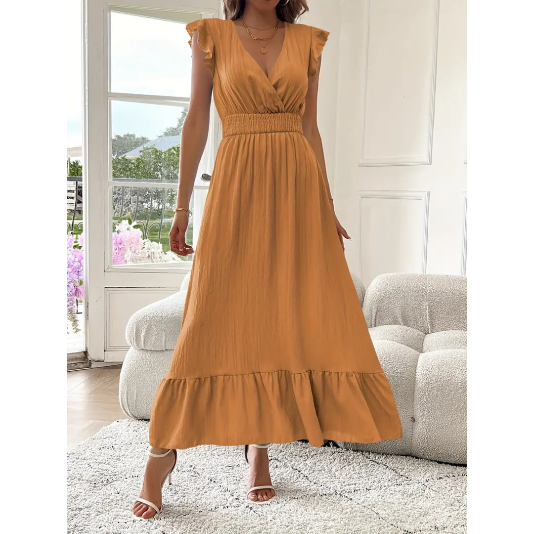AVALERI™ - Elegant sommer-maxikjole med rynket V-hals