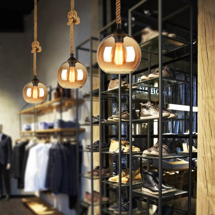 Glaskugle Pendellampe med Hampereb - Vintage Lysdesign - - Pendants - {{ product_tags }