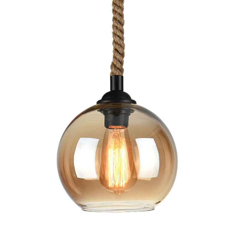Glaskugle Pendellampe med Hampereb - Vintage Lysdesign - - Pendants - {{ product_tags }