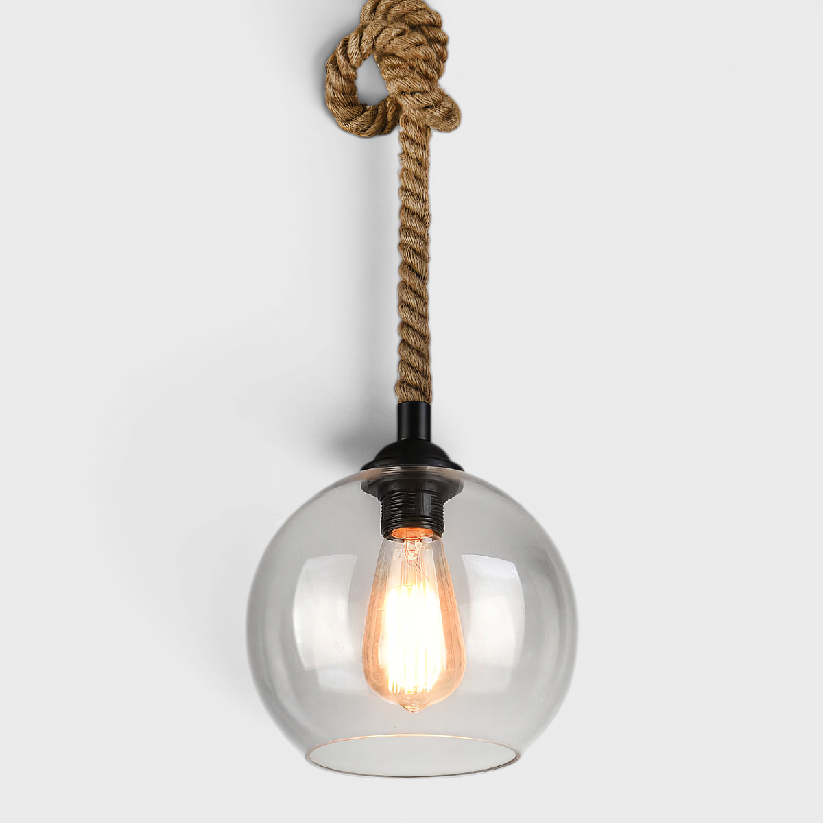 Glaskugle Pendellampe med Hampereb - Vintage Lysdesign - - Pendants - {{ product_tags }