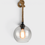 Glaskugle Pendellampe med Hampereb - Vintage Lysdesign