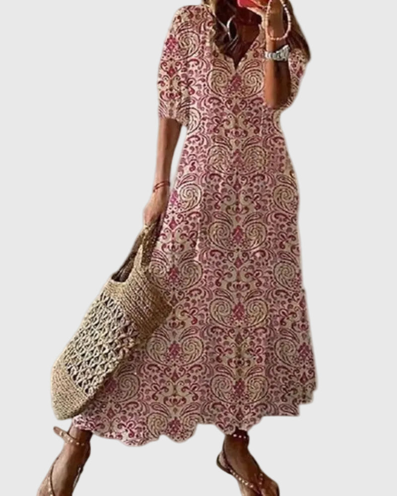 Amalia | Boho Vintage Sommer Maxikjole - Rød - Tøj > Kjoler - {{ product_tags }